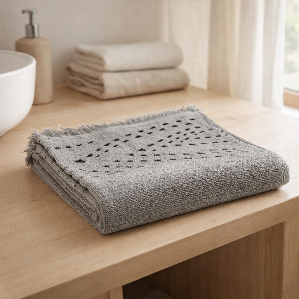 Serviette de toilette Julia Gris 50 x 100 en situation