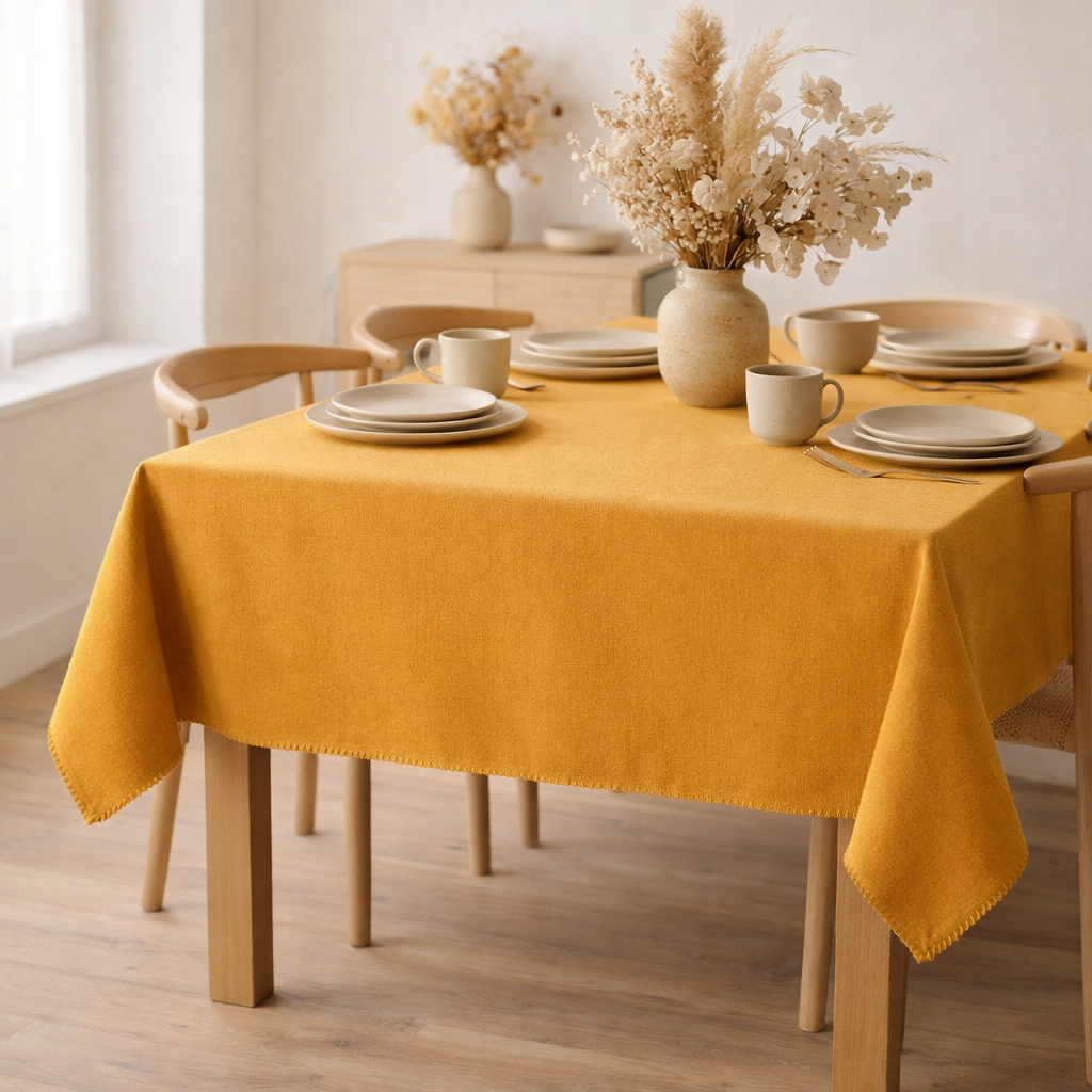 Nappe recyclée Delia Tournesol 170 x 250 en situation