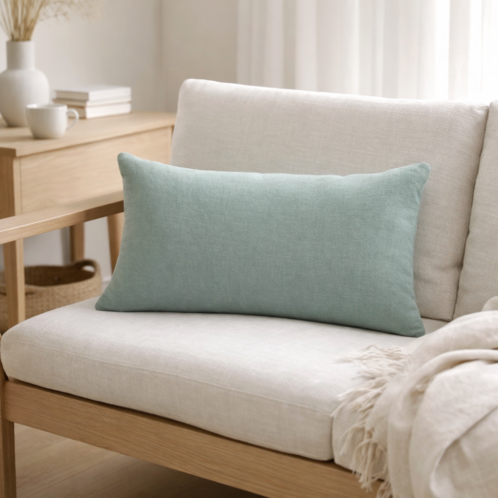 Coussin uni Zeff Vert de gris 40 x 65 en situation