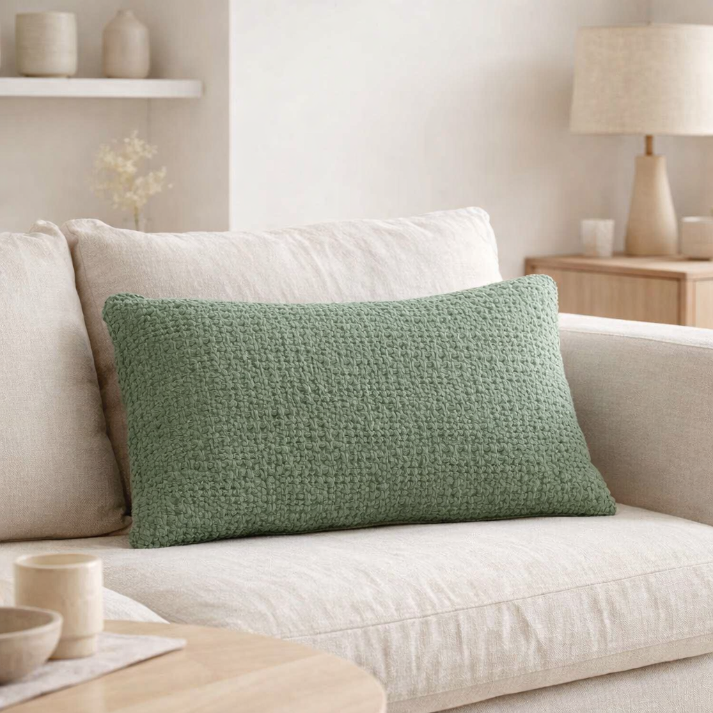 Coussin stonewashed Tana Amande 40 x 65 en situation
