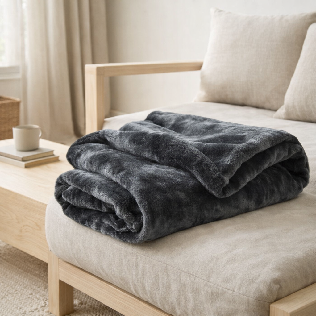 Plaid Tendre Cendre 150 x 200 en situation