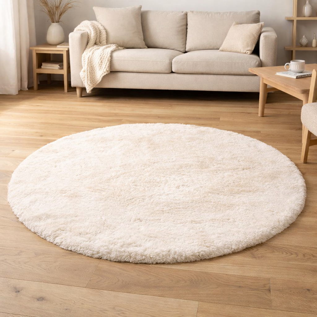 Tapis Eddy Ivoire diamètre 160 cm en situation