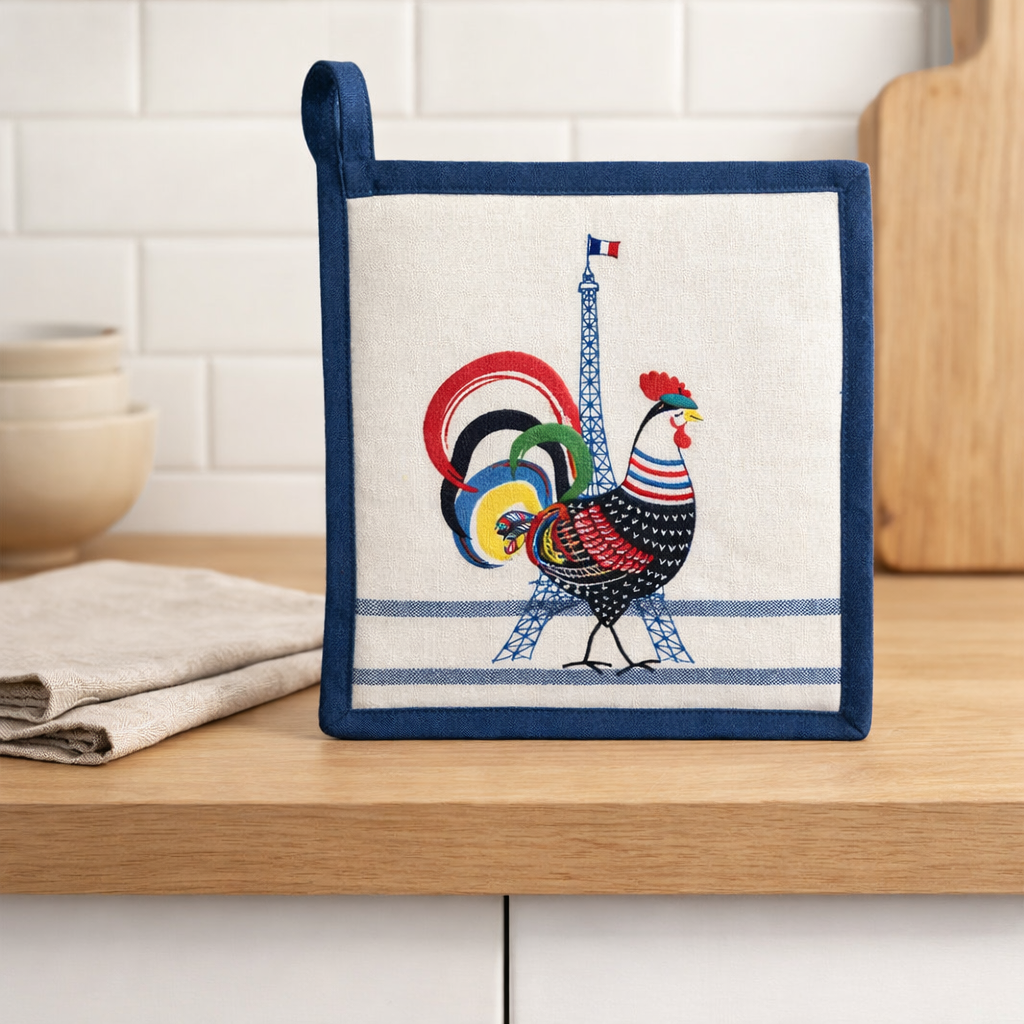 Manique recyclé French Cocorico Ecru/bleu 20 x 20 en situation