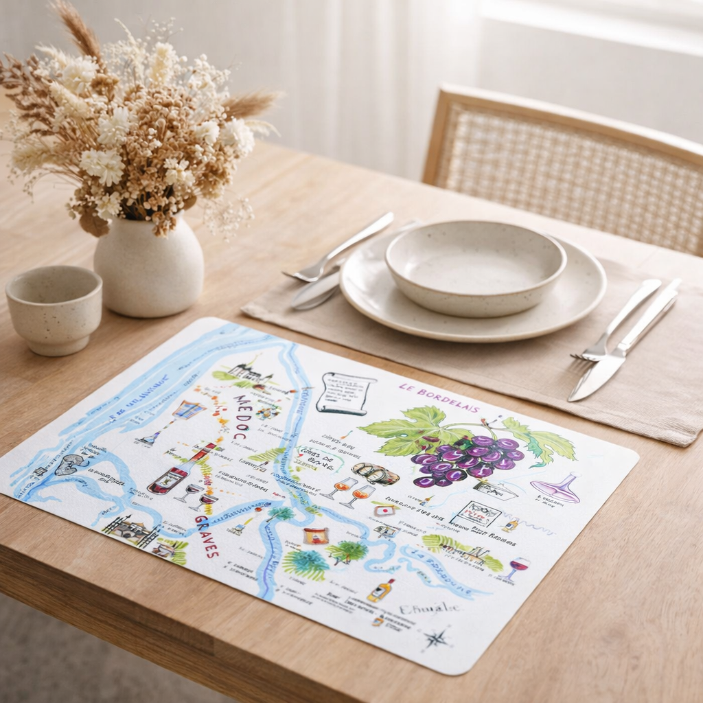Set de Table Dessin Vignoble Bordeaux en situation