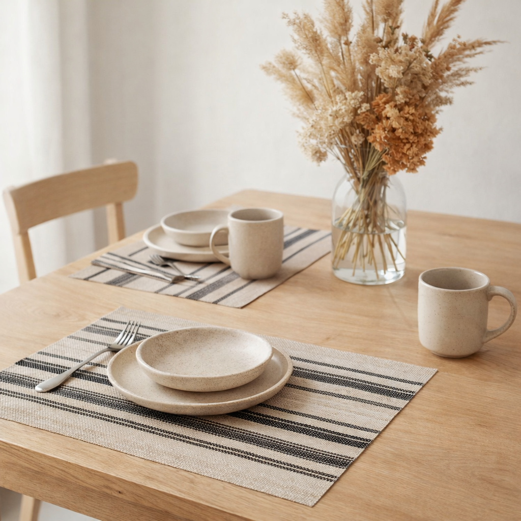 Set de table Sina Naturel/Noir 33 x 45 en situation