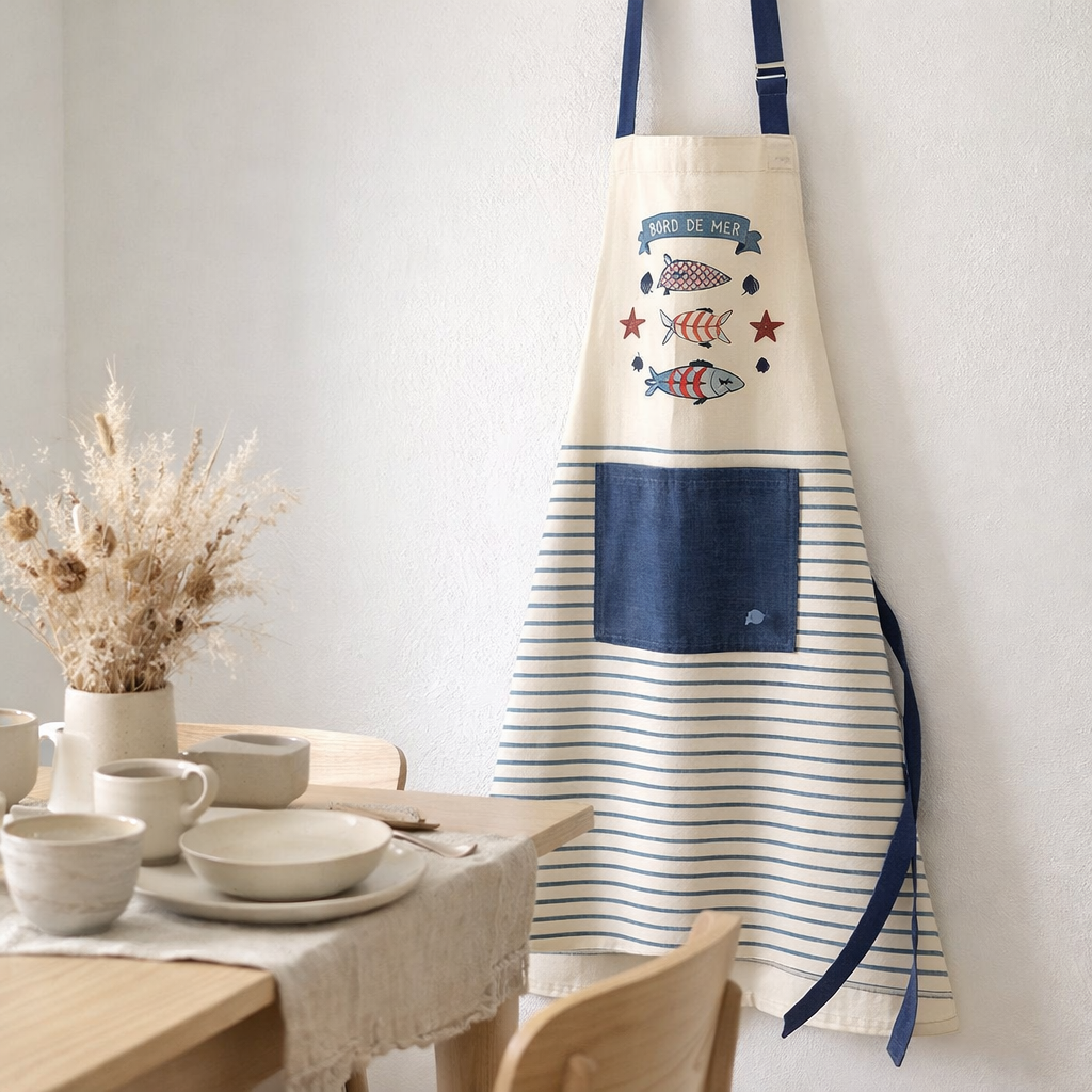 Tablier de cuisine New Pesk Bleu 72 x 85 en situation