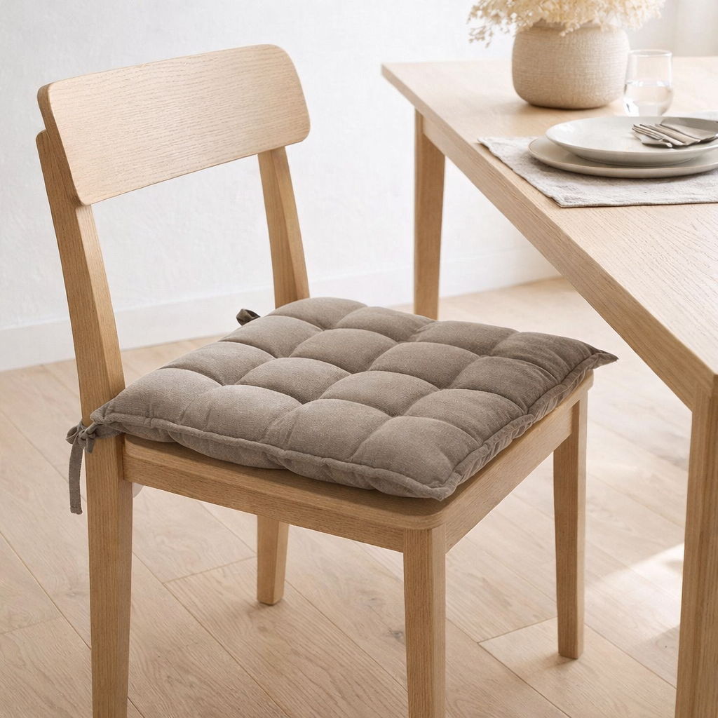 Galette de chaise Grace recyclée Ombre 40 x 40 x 3 cm en situation