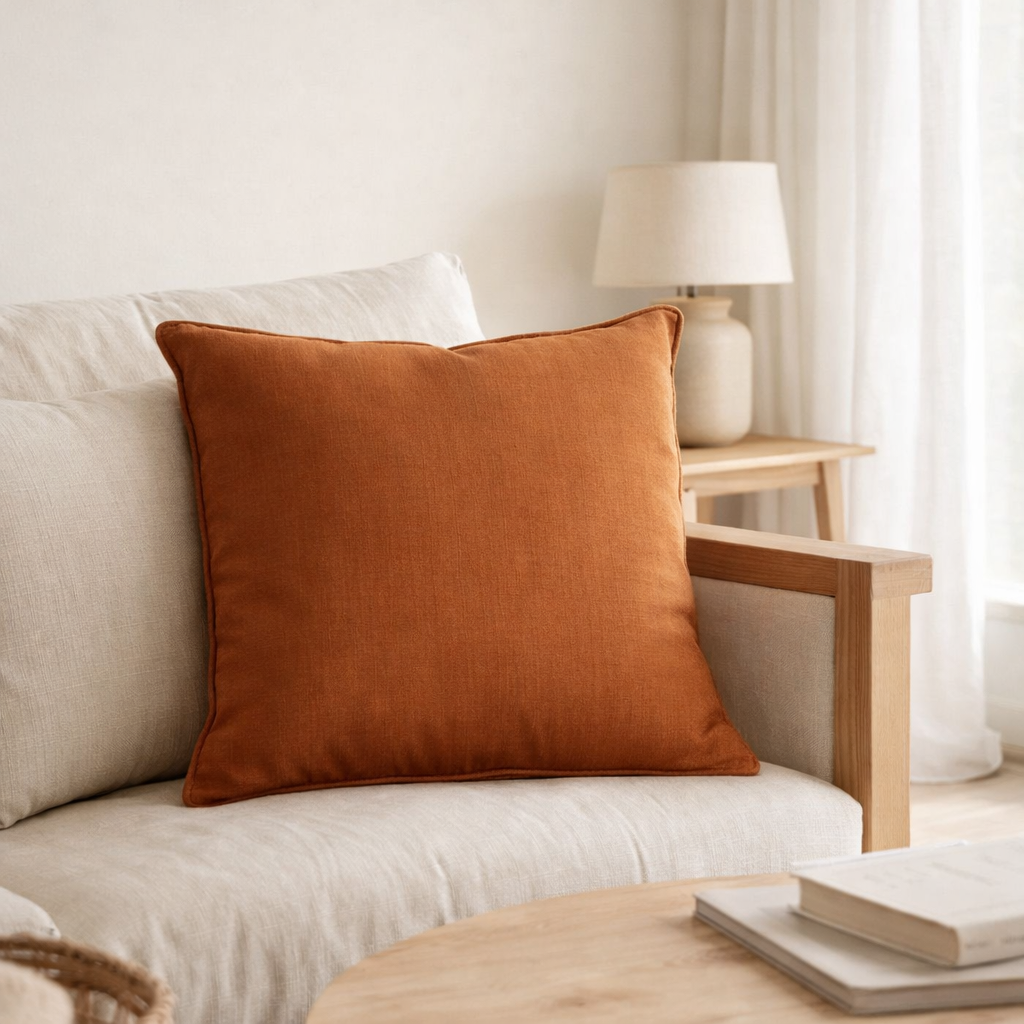 Coussin Zeff Céleste Cuivre 45 x 45 en situation