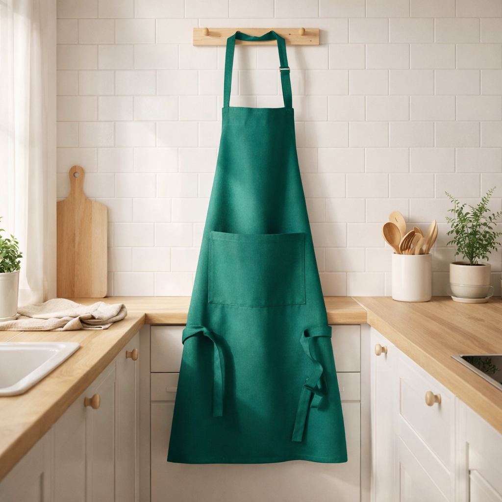 Tablier de cuisine recyclé Dario Topaze 85 x 72 en situation