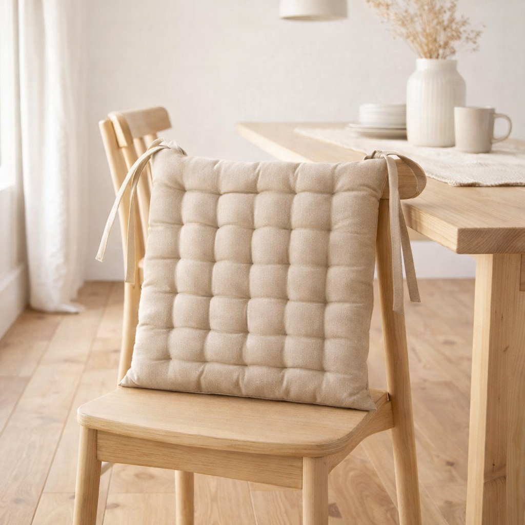 Galette de chaise 36 points Zea recyclée Naturel 38 x 38 x 3 cm en situation