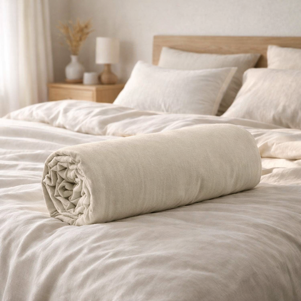 Drap housse Calita Lin 140x190 bonnet 30 cm en situation