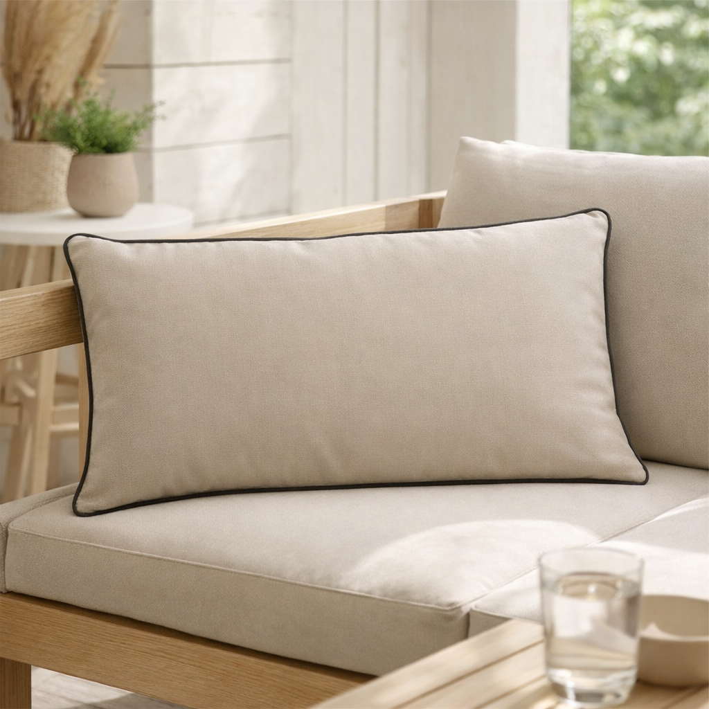 Coussin uni Alga extérieur Galet 40 x 65 en situation