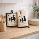 Lot gant/manique Dubout 3 chats Beige 18 x 28 en situation