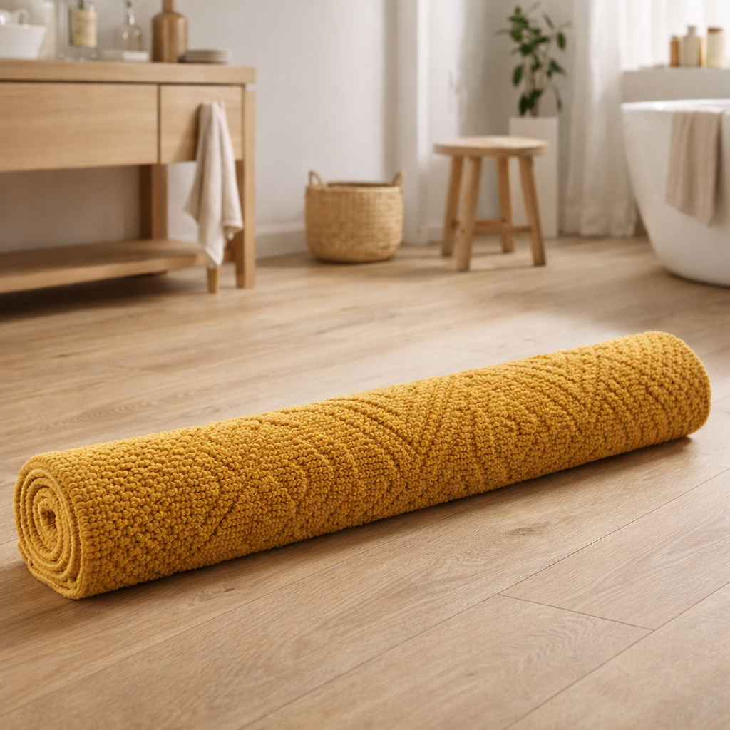 Tapis de bain uni Enzo Safran 54 x 110 en situation