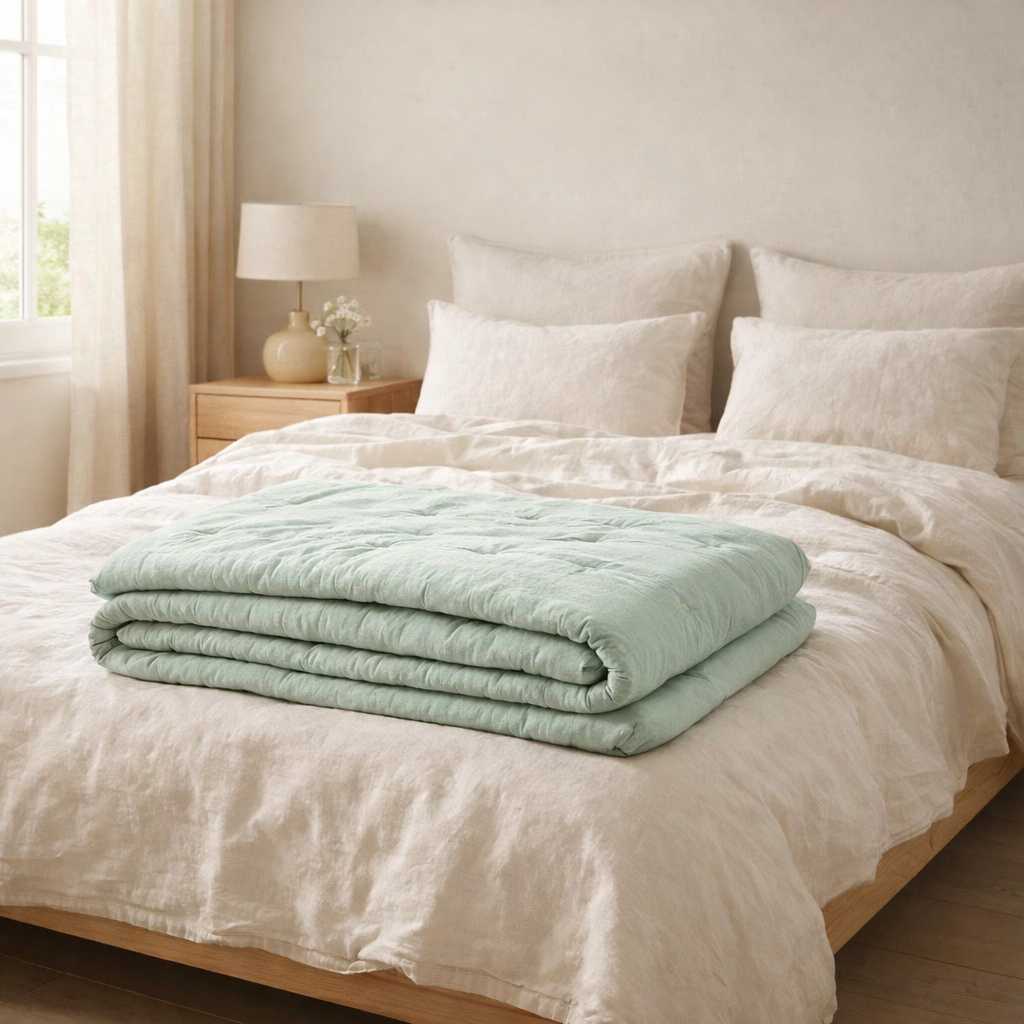 Jeté de lit Tika Opaline 260 x 260 en situation