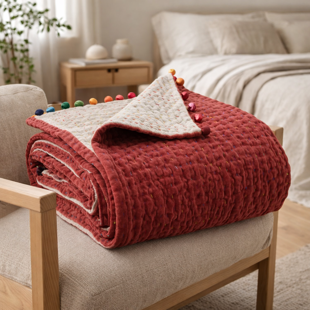 Plaid uni Gastounet Tomette 140 x 200 en situation