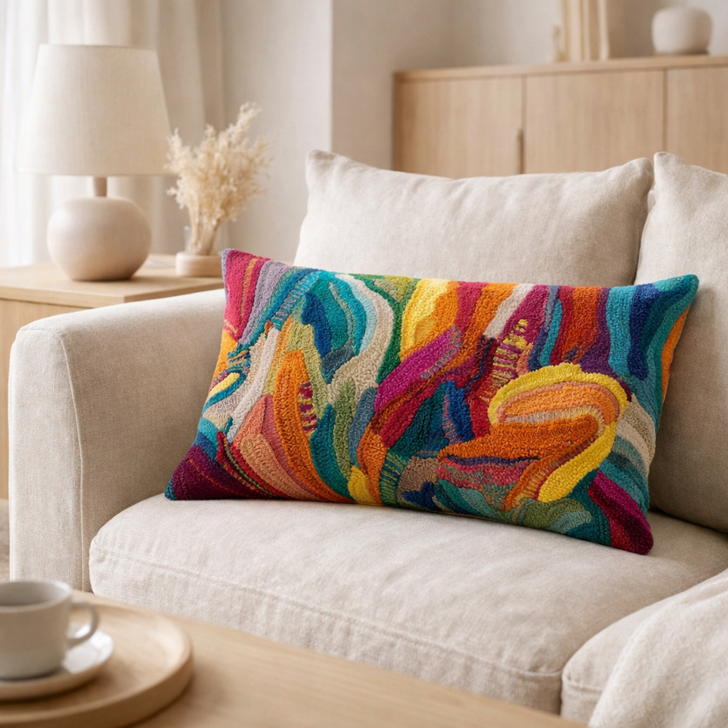 Coussin brodé Betty Multico 30 x 50 en situation