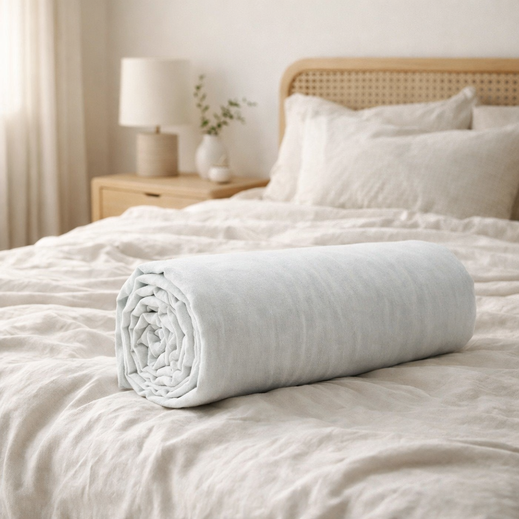 Drap housse Calita Blanc 180x200 bonnet 30 cm en situation