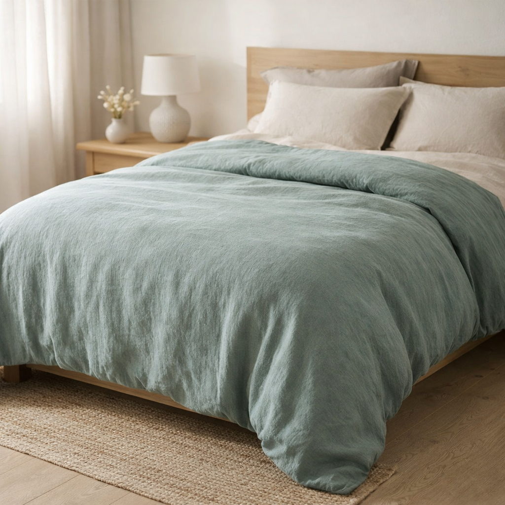 Housse de couette Stonewashed Zeff Vert de gris 140 x 200 en situation