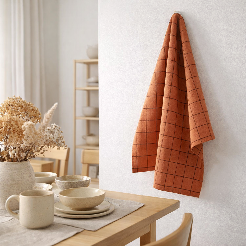 Torchon Metis Kilia carreaux Brique 50 x 70 en situation