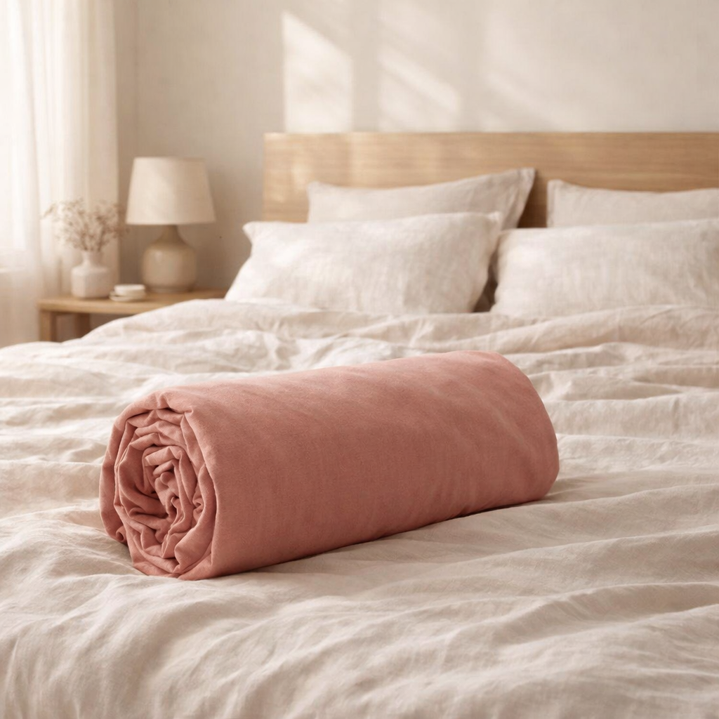 Drap housse Calita Blush 180x200 bonnet 30 cm en situation