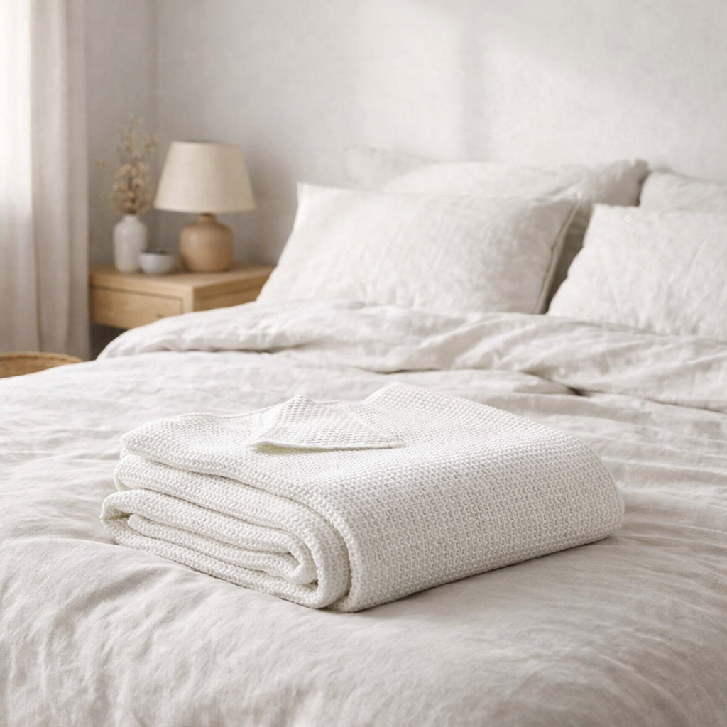 Jeté de lit Maia Blanc 260 x 260 en situation