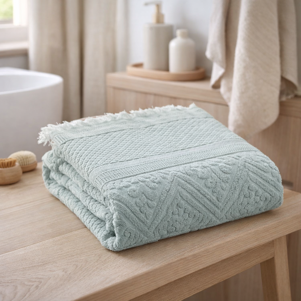 Drap de bain uni Zoé Jade 100 x 180 en situation