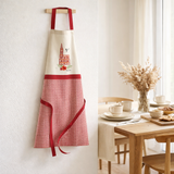 Tablier de cuisine Cathédrale Ecru/rouge 72 x 85 en situation