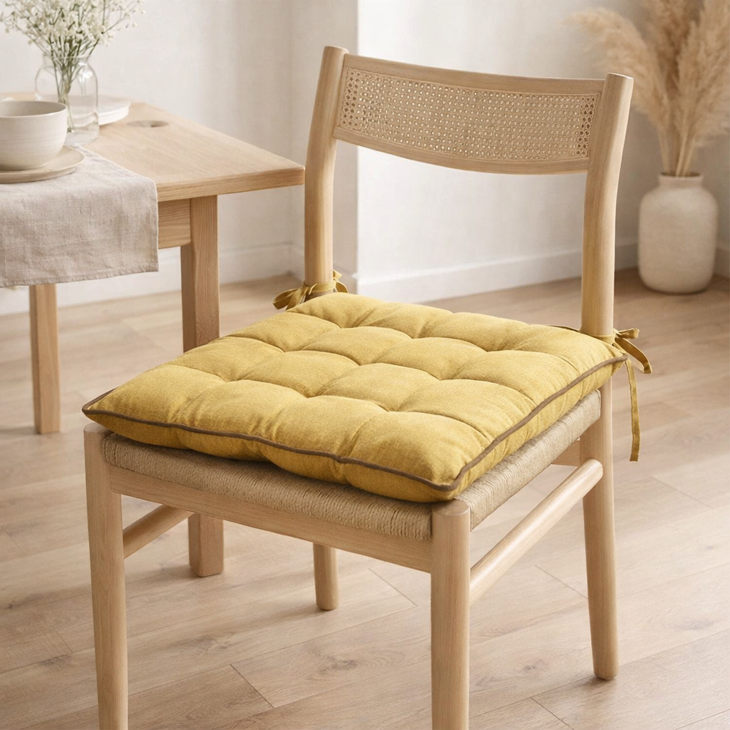 Galette de chaise Grace recyclée Badiane 40 x 40 x 3 cm en situation