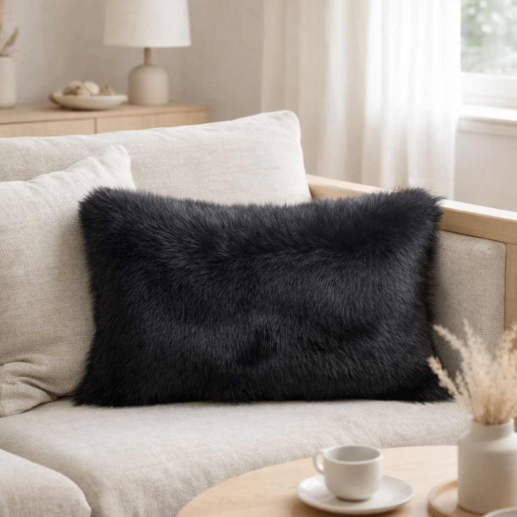 Coussin recyclé Nolan Caviar 40 x 65 en situation