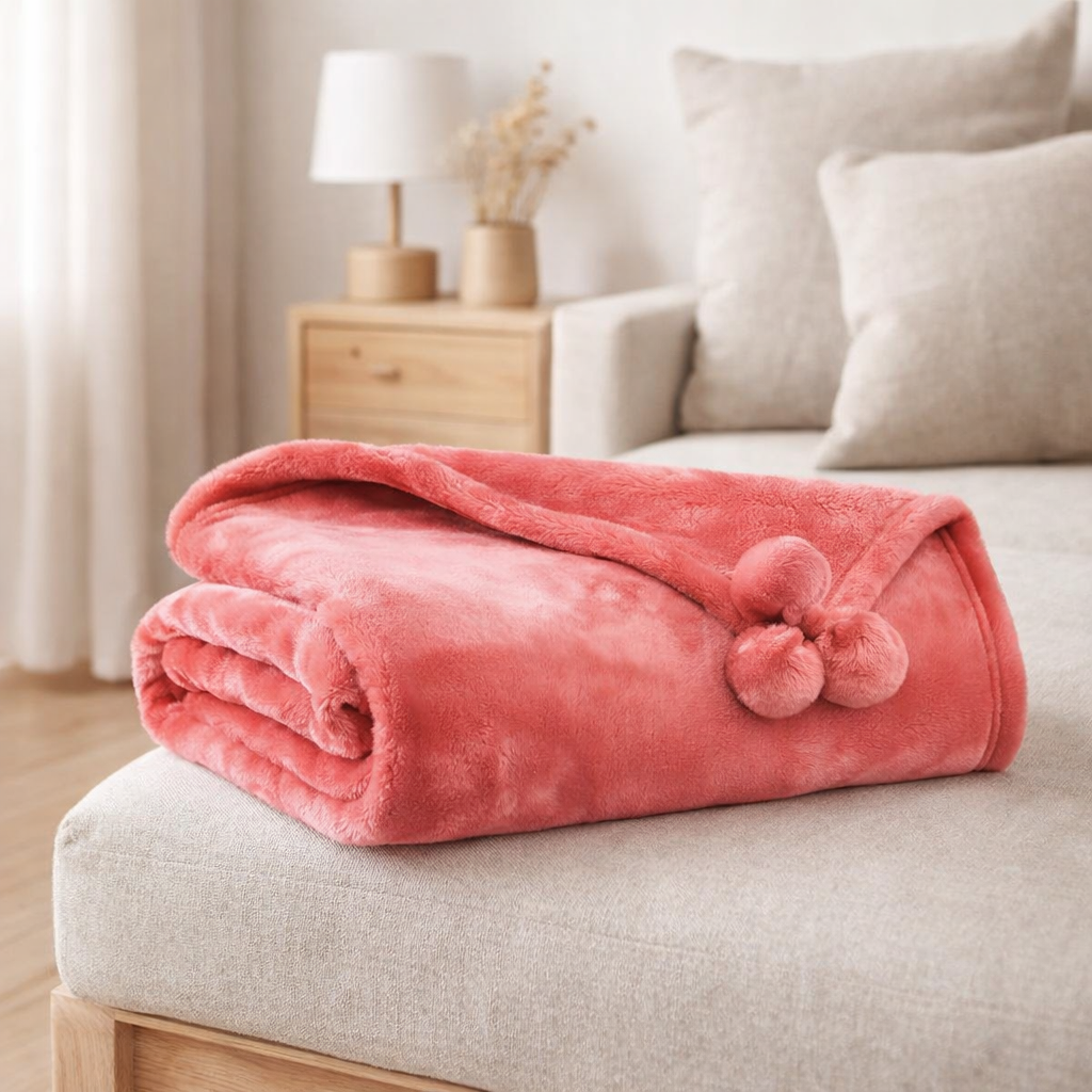 Plaid Tendre Pompons Malabar 130 x 170 en situation