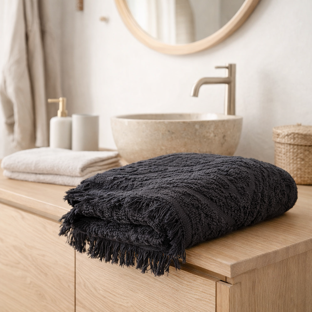 Drap de douche Zoé Carbone en situation