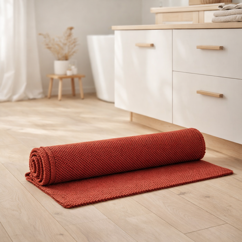 Tapis de bain uni Etia Rooibos 54 x 110 en situation