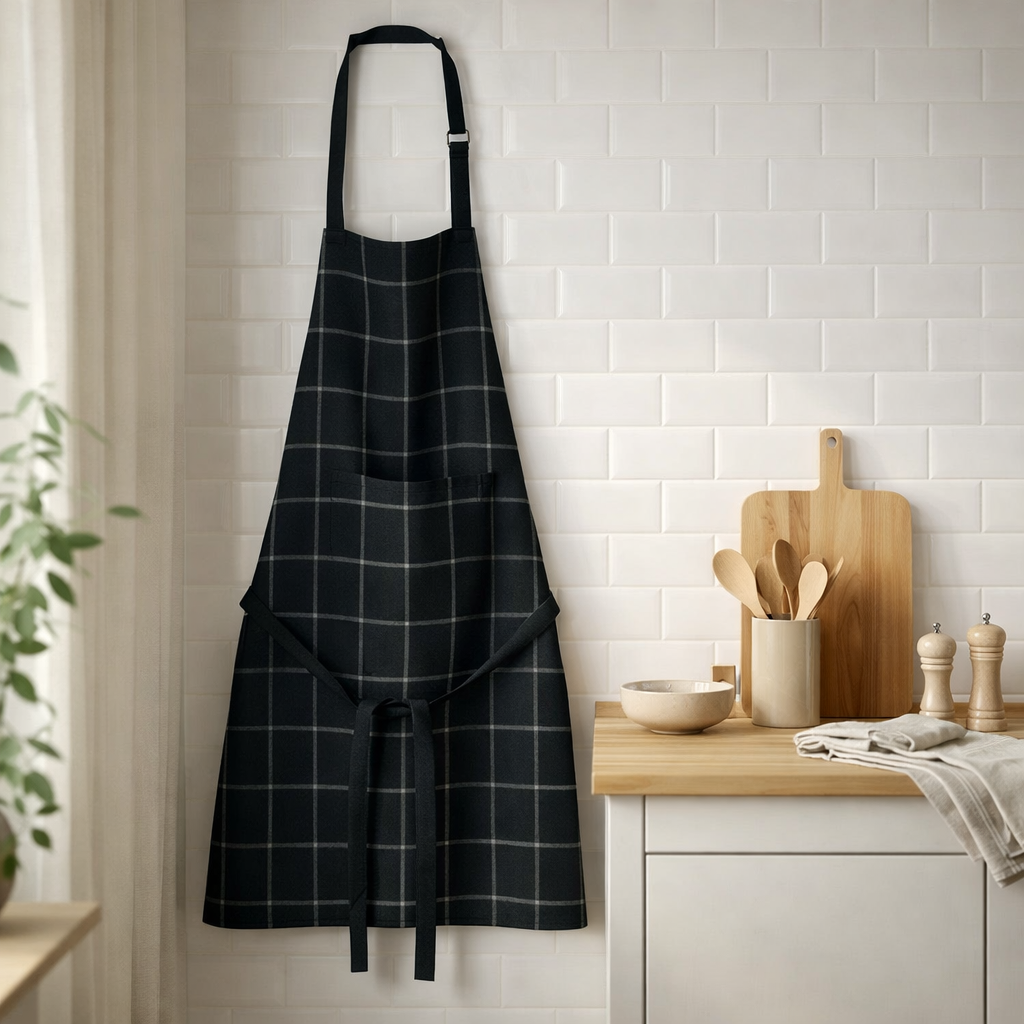 Tablier de cuisine recycle Doha Noir 80 x 85 en situation