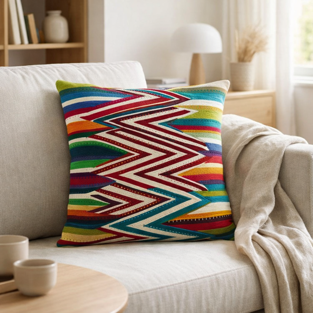 Coussin brodé Zuma Multico 45 x 45 en situation