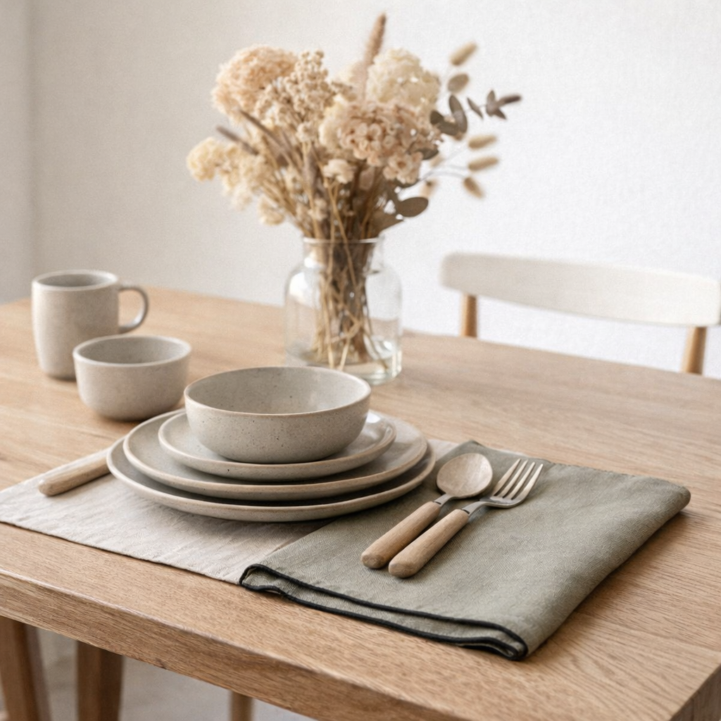 Serviette de table recyclée Grace Ombre 40 x 40 en situation