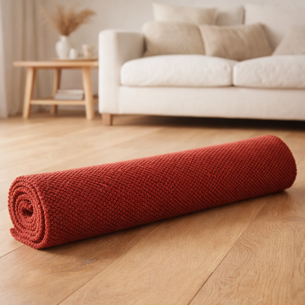 Tapis de bain uni Etia Géranium 54 x 110 en situation