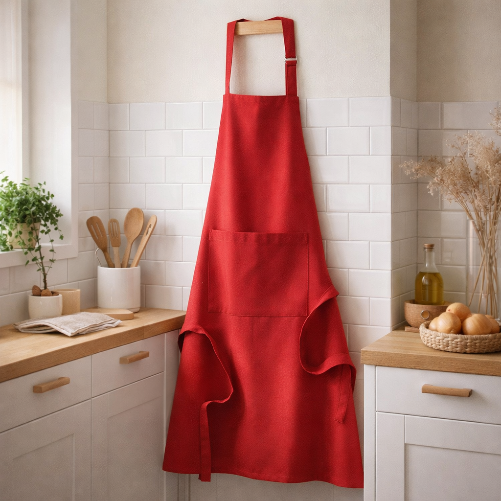 Tablier de cuisine Dario Rouge Recyclé 85 x 72 en situation