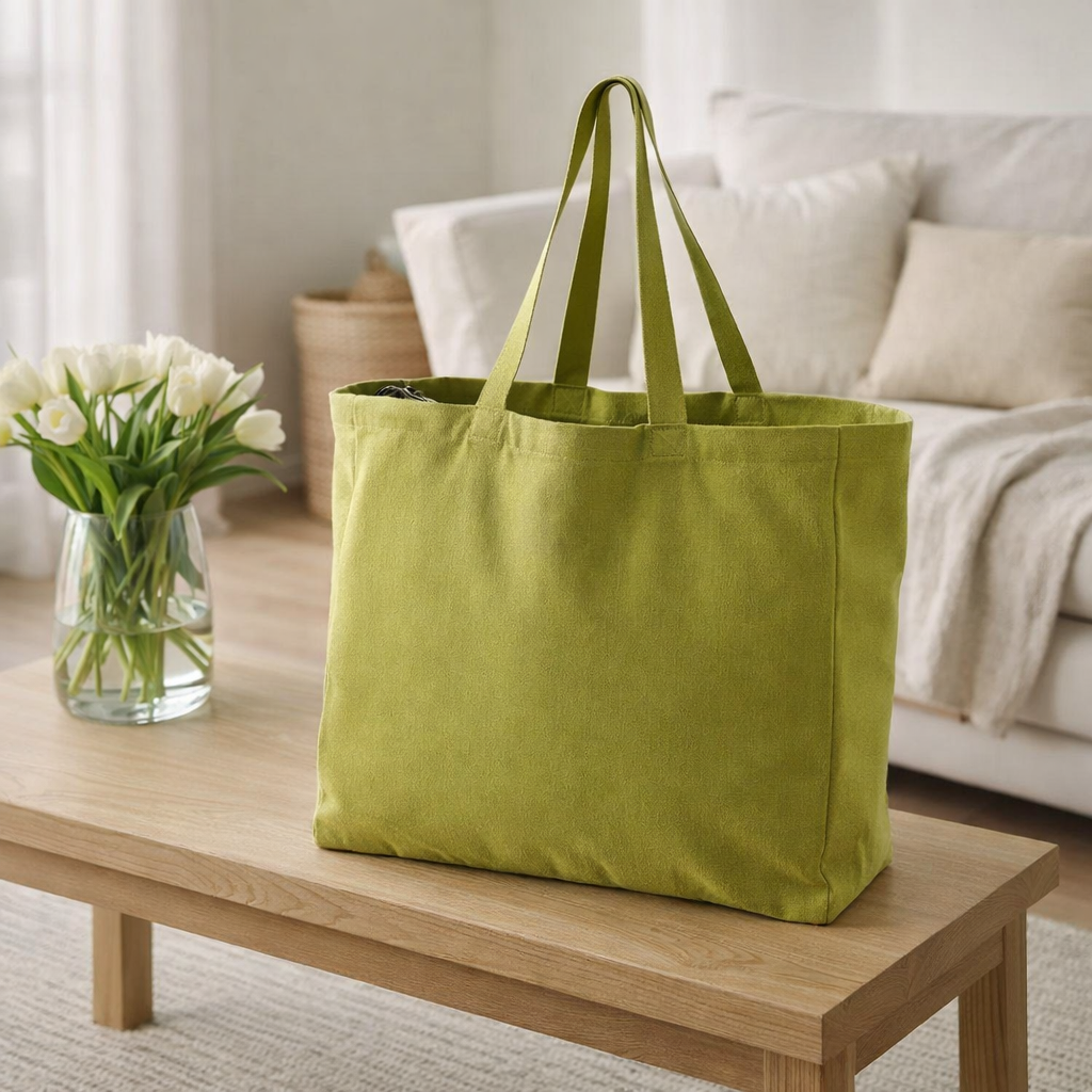 Sac shopping recyclé Grace Vert jardin 35 x 40 x 15 cm en situation
