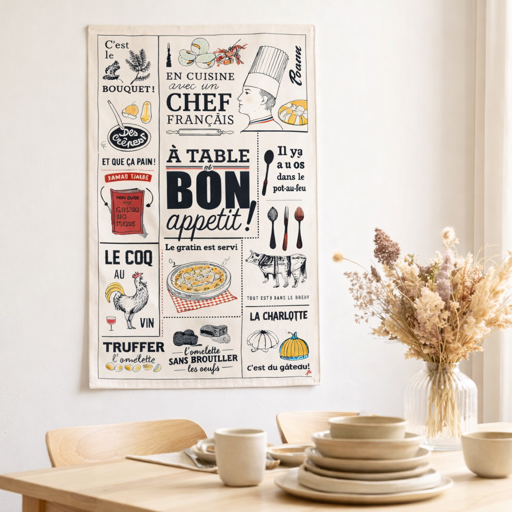 Torchon Cuisine Française Ecru 48 X 72 en situation