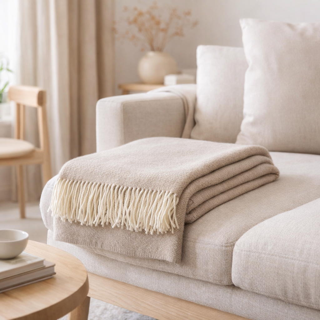 Plaid Carina Naturel 130 x 190 en situation