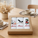 Lot de 3 Torchons Nid d'abeilles Alsace Brodés Blanc 40 x 60 en situation