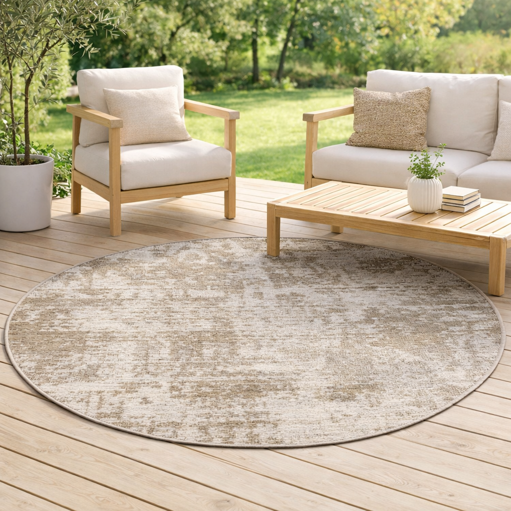 Tapis Catania 2 outdoor Naturel Diamčtre 160 cm en situation