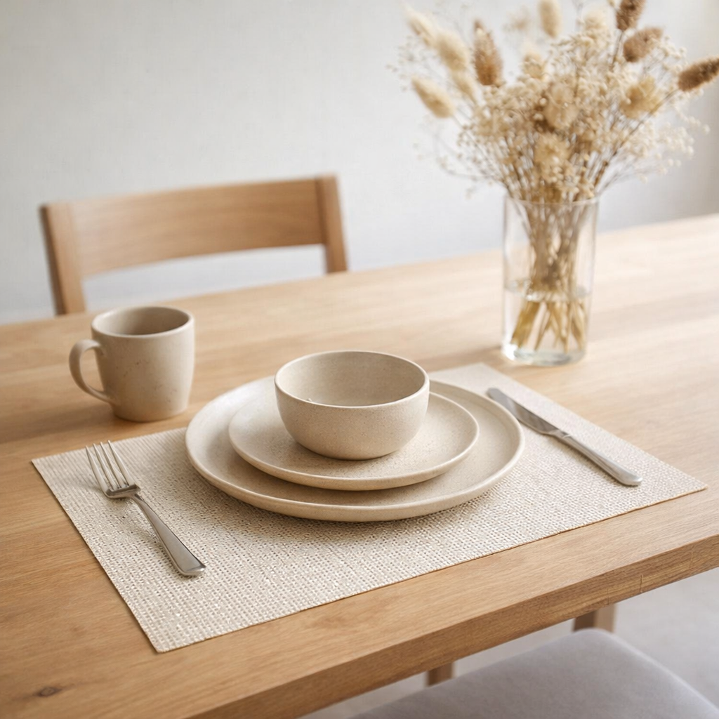 Set de table Canna Neige/argent 33 x 45 en situation