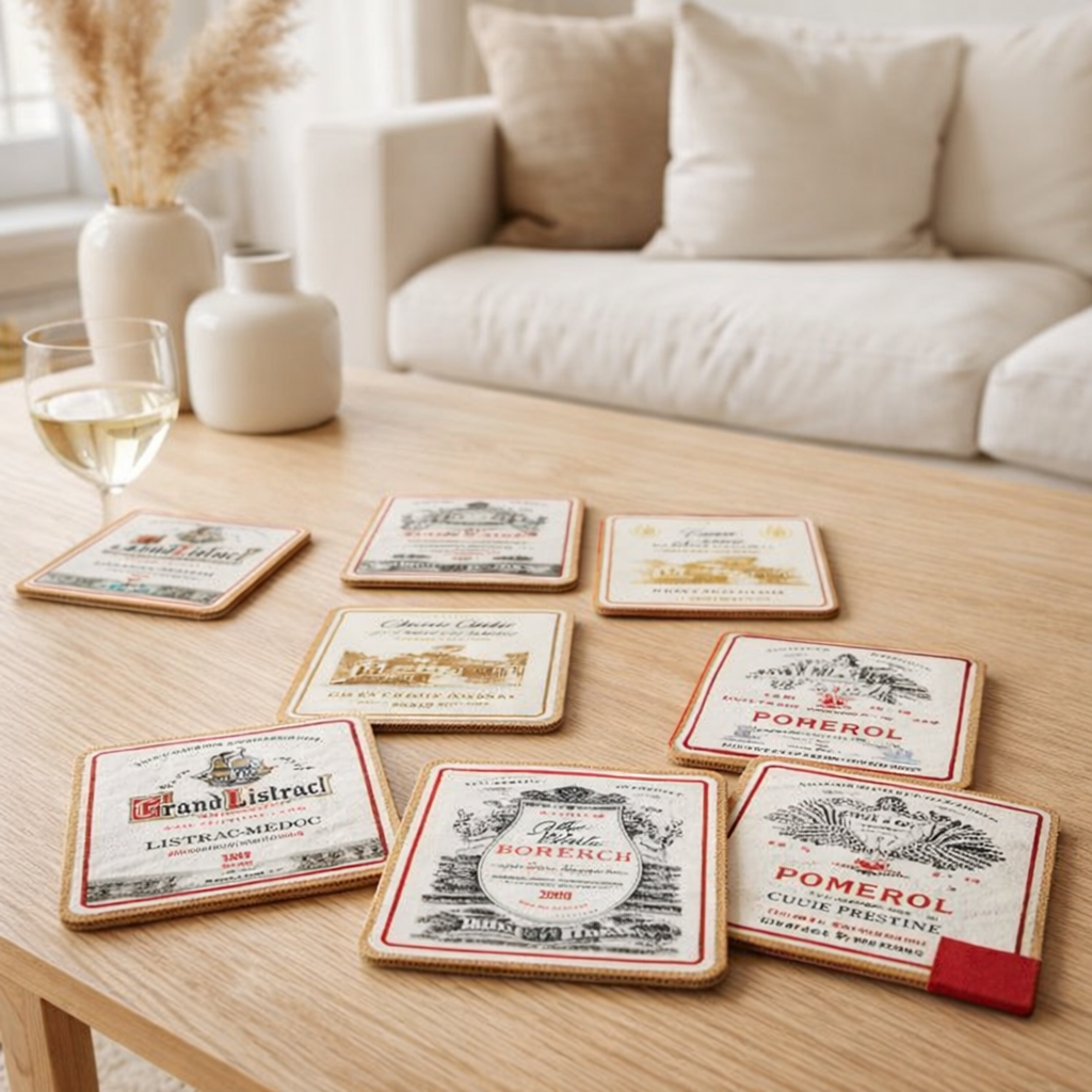 Lot de 6 sous-verres Bordeaux 10 x 10 en situation