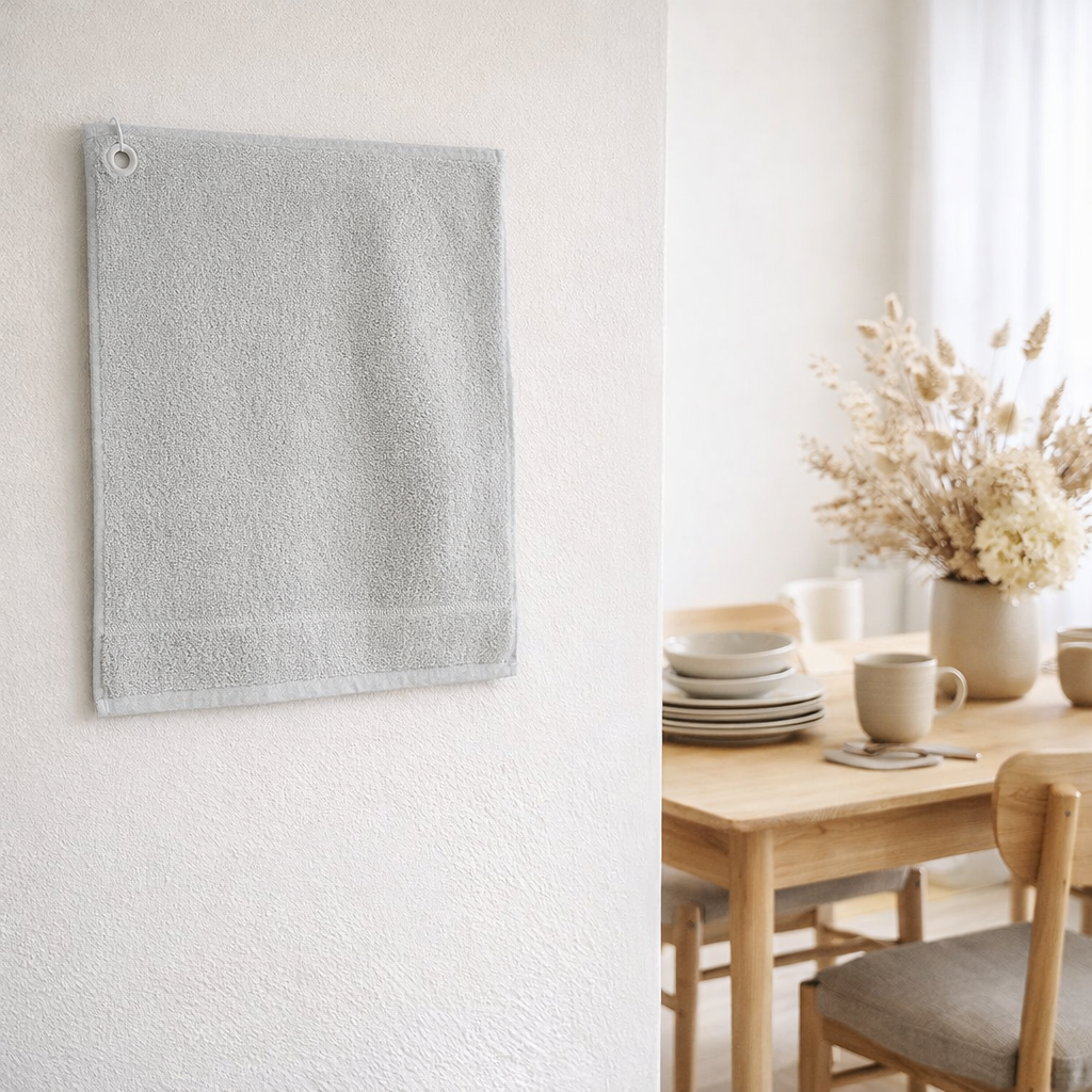 Essuie-mains oeillet Curl Perle 50 x 50 en situation