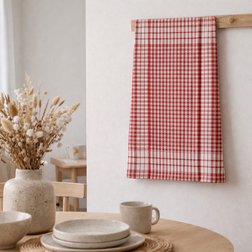 Torchon Petits Carreaux Rouge 50 X 70 en situation