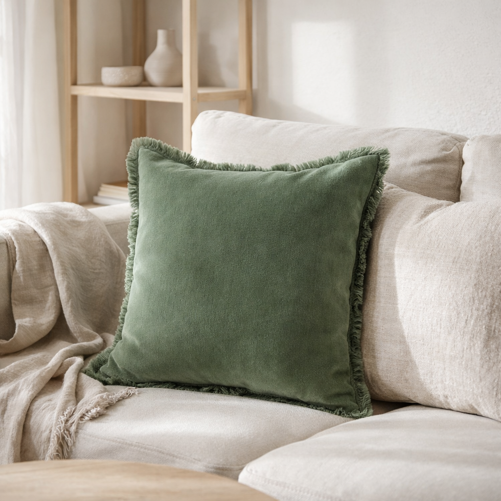 Coussin uni Fara Thym 45 x 45 en situation
