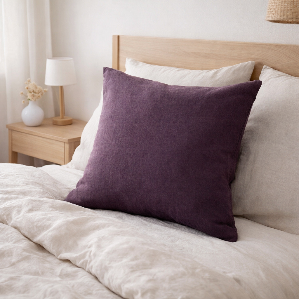 Taie d'oreiller stonewashed Zeff Raisin 65 x 65 en situation
