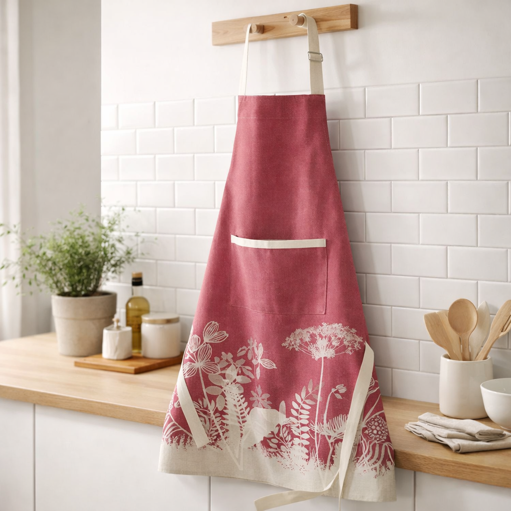Tablier de cuisine Bio Evaos Orchidée 72 x 85 en situation